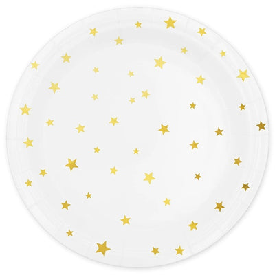 Talíře papírové bílé se zlatými hvězdičkami 18cm 6ks
