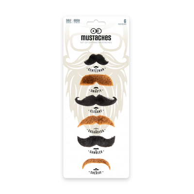 Black and brown fake mustaches, set of 6.