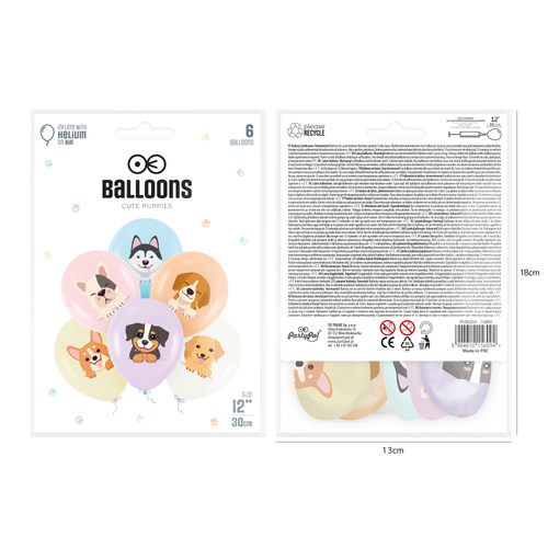 Dogs balloons 12 inches, set of 6