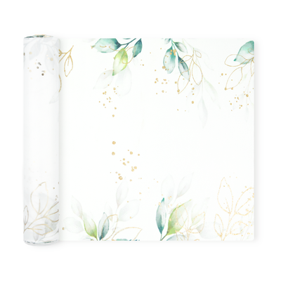 Leaf table runner with a gold floral motif, 275 x 28cm