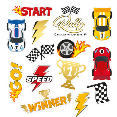 Závodní auta - dočasné tetování, 14 ks set