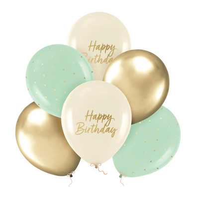 Narozeninové balonky -  Green, Beige and Gold 30 cm - 6ks set