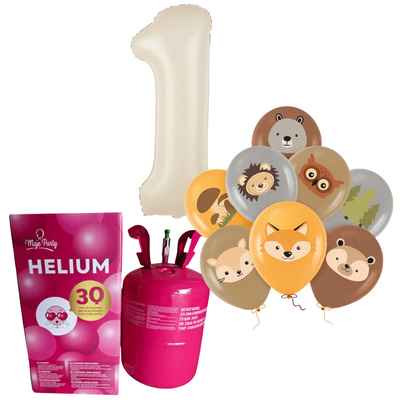 Helium s balónky Lesní kamarádi a číslicí 1