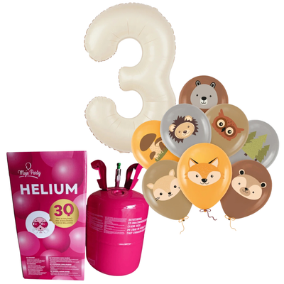 Helium s balónky Lesní kamarádi a číslicí 3
