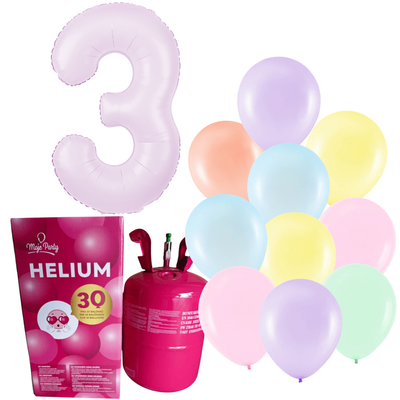 Helium s pastelovými balónky a číslicí 3