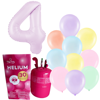 Helium s pastelovými balónky a číslicí 4