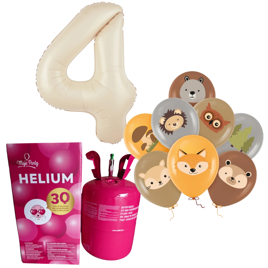 Helium s balónky Lesní kamarádi a číslicí 4