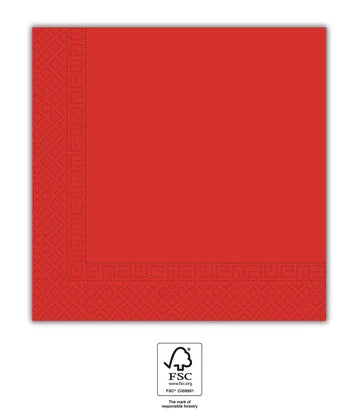 Ubrousky papírové 3vrstvé jednobarevné červené 33 × 33 cm 20 ks