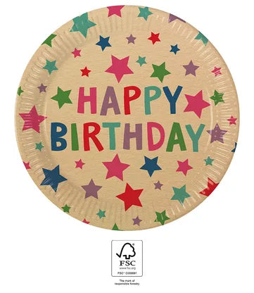 Talíře papírové Kraft Happy Birthday with Stars 23 cm 8 ks