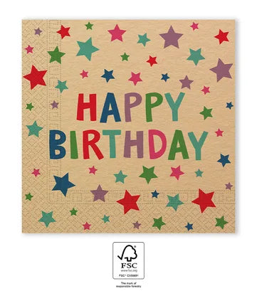 Ubrousky papírové 2vrstvé Kraft Happy Birthday with Stars 33 × 33 cm 20 ks