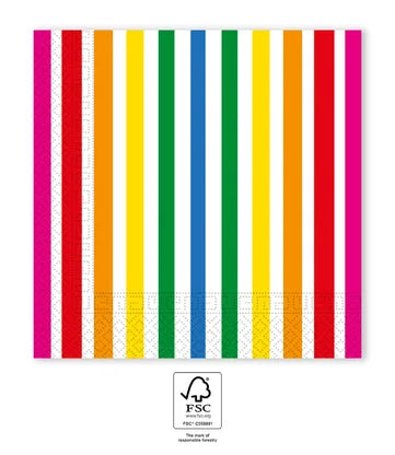 Ubrousky papírové 2vrstvé Bright Colors Stripes 33 × 33 cm 20 ks