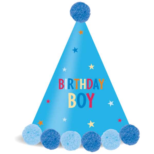 Čepička papírová Pom Pom Happy Birthday modrá