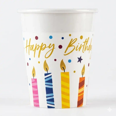 Kelímky papírové narozeninové Multicolor Birthday Candles 200 ml 8 ks