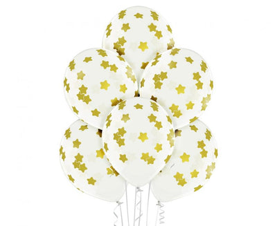 Balónky latexové s hvězdami, čiré, 30 cm, 6 ks