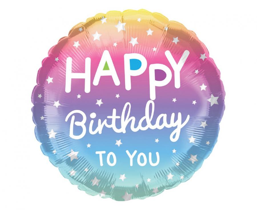 Balónek fóliový "Happy Birthday", ombre, 45 cm