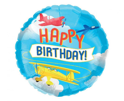 Balónek fóliový Letadla "Happy Birthday", 45 cm