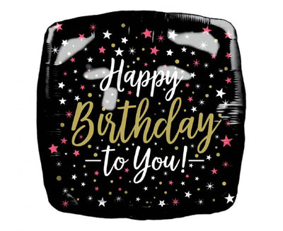 Balónek fóliový Happy Birthday, čtvercový, 46 × 46 cm