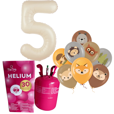 Helium s balónky Lesní kamarádi a číslicí 5