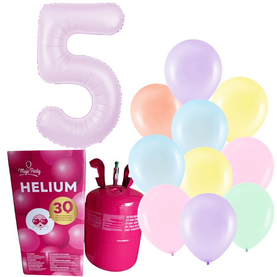 Helium s pastelovými balónky a číslicí 5