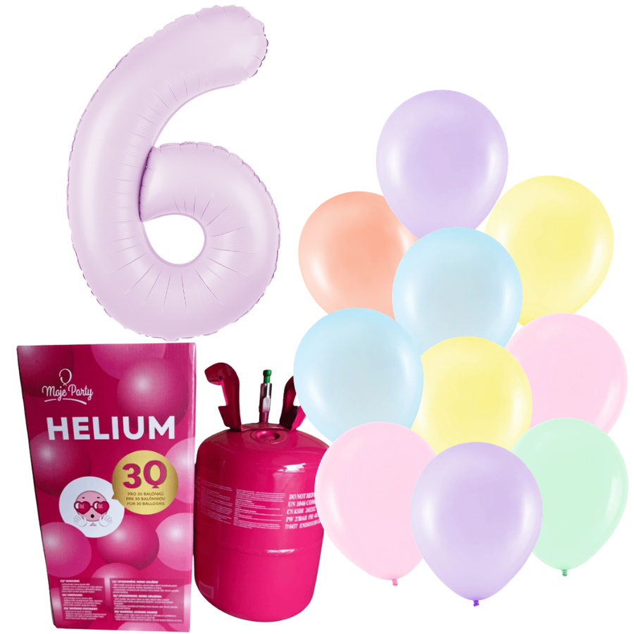 Helium s pastelovými balónky a číslicí 6
