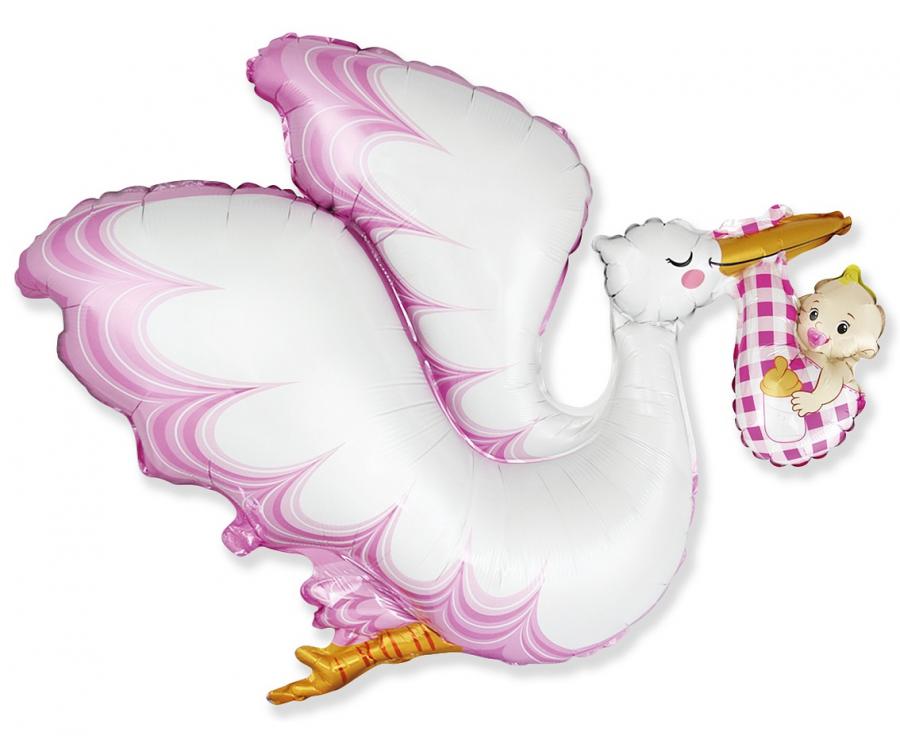 Balónek fóliový Čáp Baby Girl, 60 cm