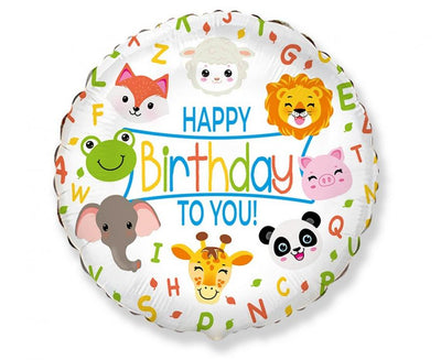 Balónek fóliový "Happy Birthday" Zvířátka, 45 cm