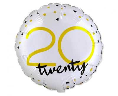 Balónek fóliový Happy Birthday 20, kulatý, 46 cm