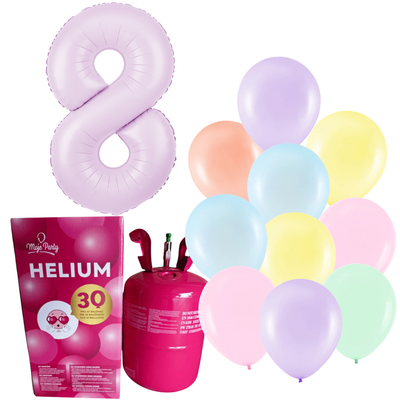 Helium s pastelovými balónky a číslicí 8