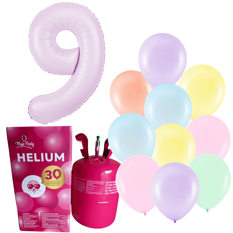 Helium s pastelovými balónky a číslicí 9
