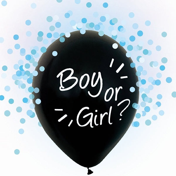 Balónky s potiskem Boy or Girl – modré konfety 4 ks 30 cm