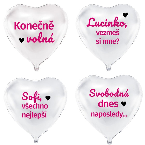 Balónek fóliový - Bílé srdce 45 cm s vlastním textem