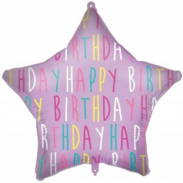 Balónek fóliový hvězda fialová Happy Birthday 46 cm