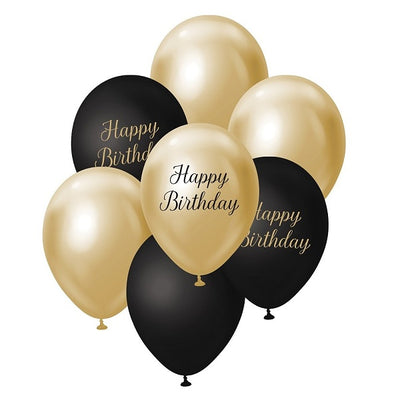 Balónkový buket Happy Birthday černo-zlatý 30 cm 7 ks