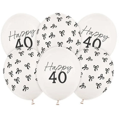 Balónky latexové "Happy 40" s mašličkami 30 cm 6 ks