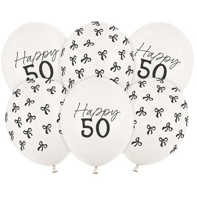Balónky latexové "Happy 50" s mašličkami 30 cm 6 ks