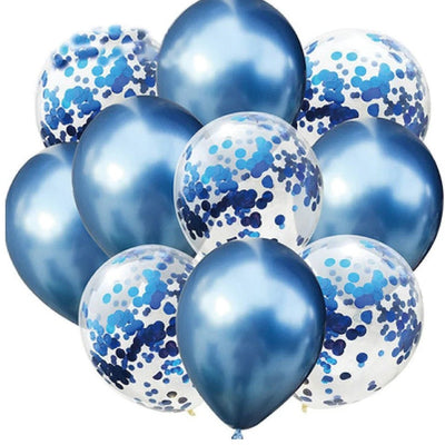Balónky latexové chromové s konfetami modré 30 cm 10 ks