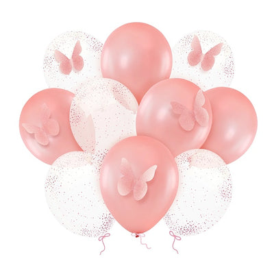 Balónky latexové růžový mix s motýlky 30 cm 10 ks