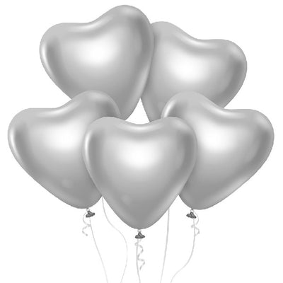 Balónky latexové, platinové stříbrné srdce 30 cm 6 ks