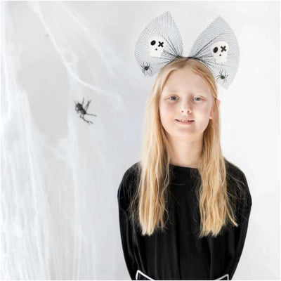 Čelenka Halloween Mašle lebky a pavouci
