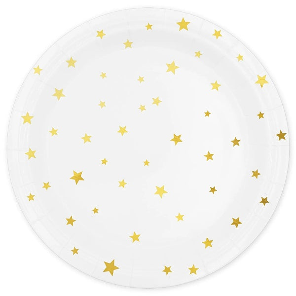 Talíře papírové bílé se zlatými hvězdičkami 18cm 6ks