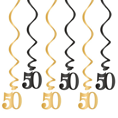 Závěsné spirály "50" černo-zlaté 6ks