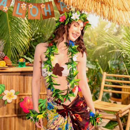 Hawaiian Set, green with flowers