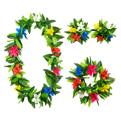 Hawaiian Set, green with flowers