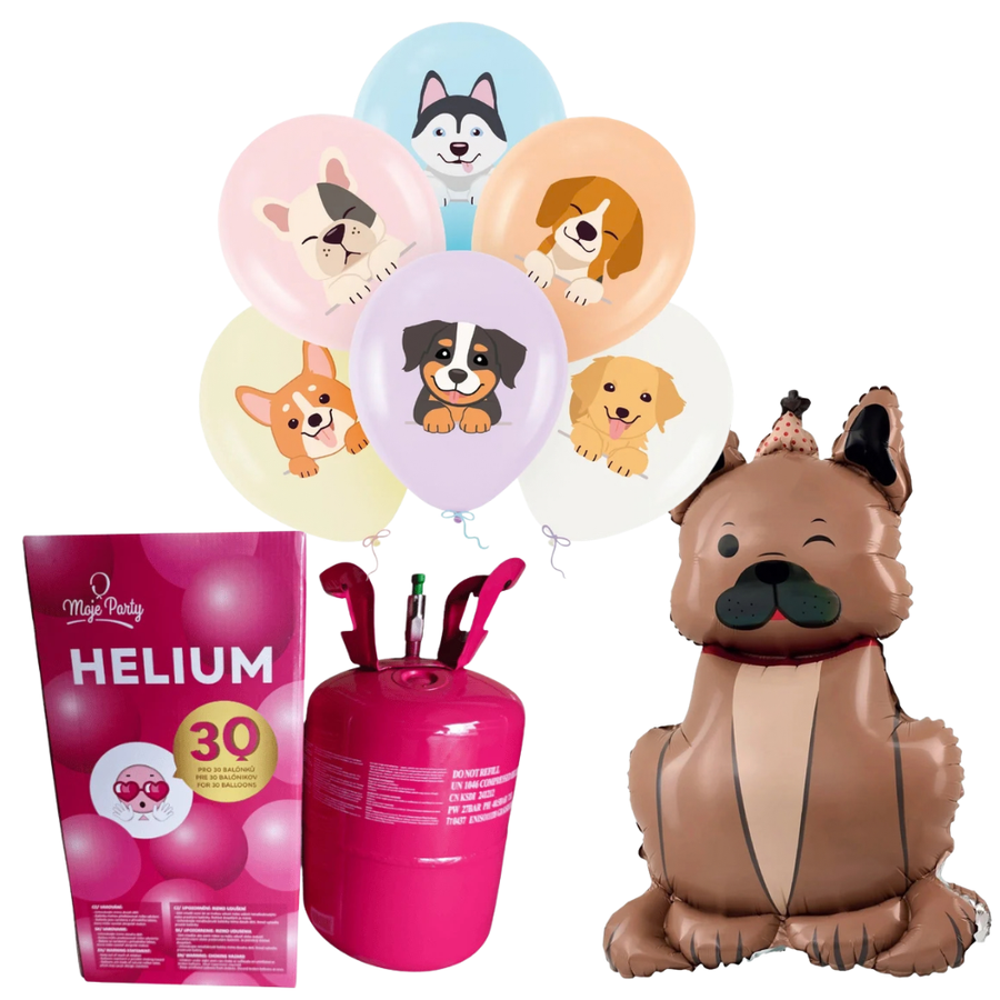 Helium s balónky s pejsky a fóliovým buldokem