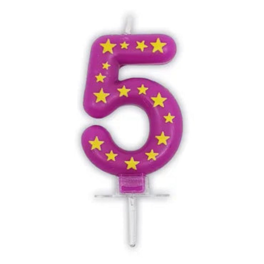 Svíčka dortová číslice 5 s hvězdičkami