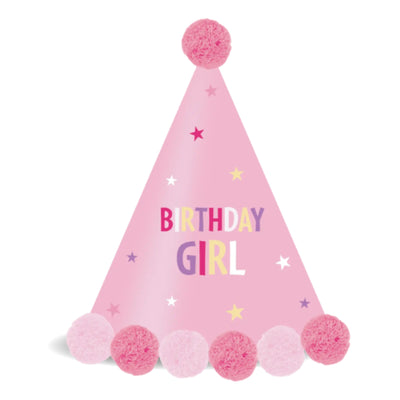 Čepička papírová Pom Pom Happy Birthday růžová