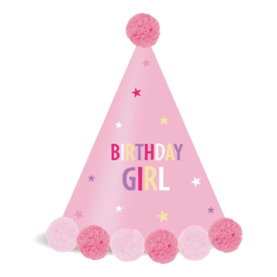 Čepička papírová Pom Pom Happy Birthday růžová