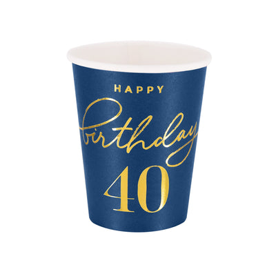 Happy Birthday 40  - Kelímky papírové - 220 ml 6 ks