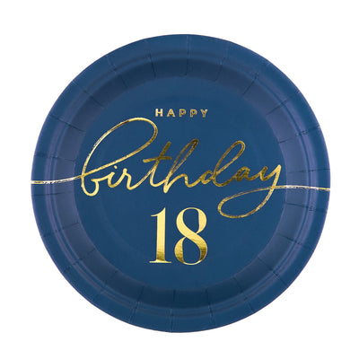 Happy Birthday - narozeniny 18 -  papírové talíře - modré 17 cm 6 ks
