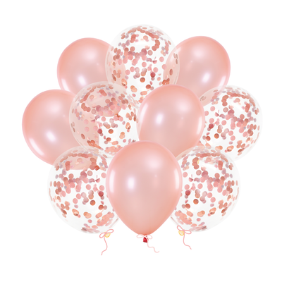 Balónky s konfetami - rose gold - 30 cm - 10 ks